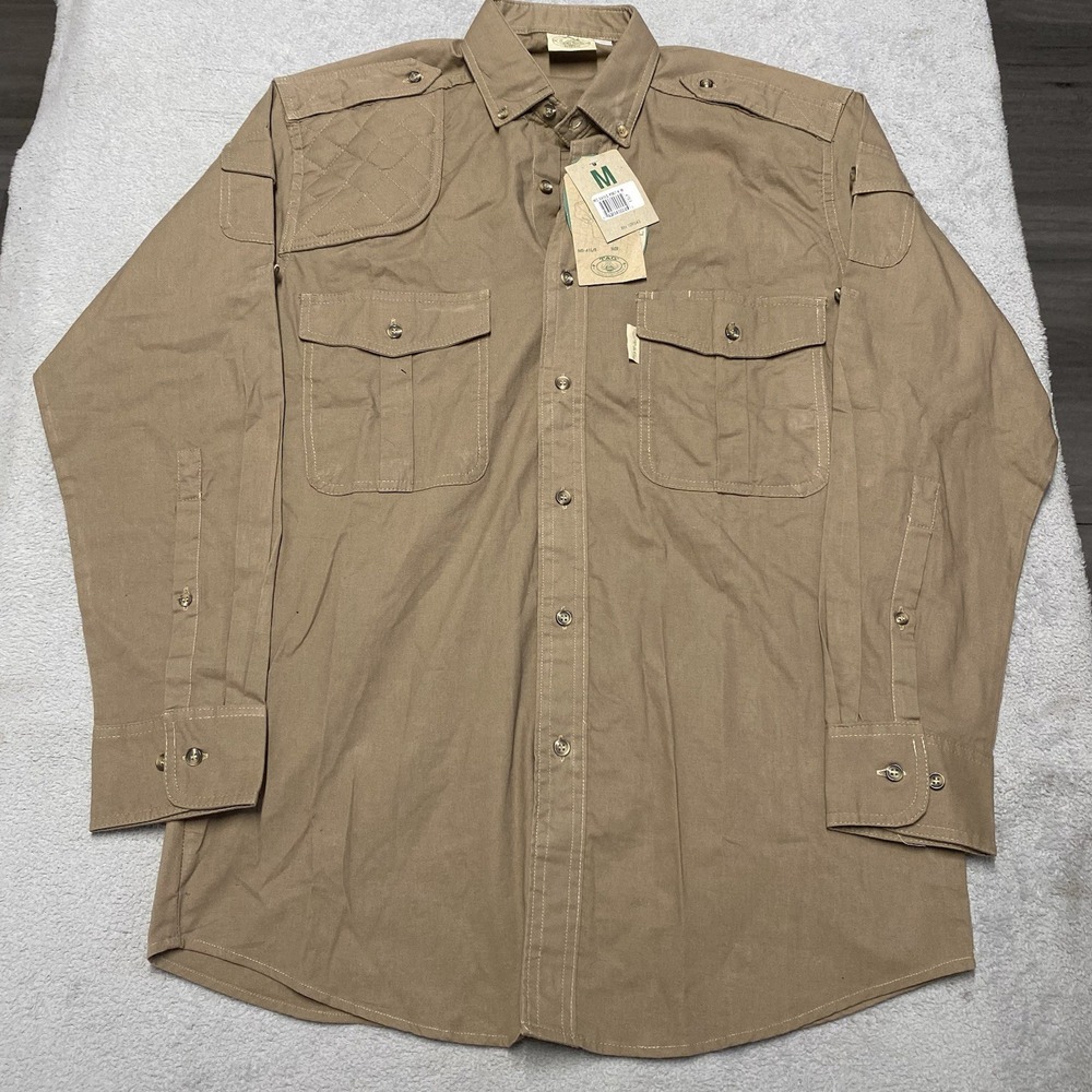 Tag Safari Shooter Shirt Mens Medium Tan Epaulette Outdoors NEW